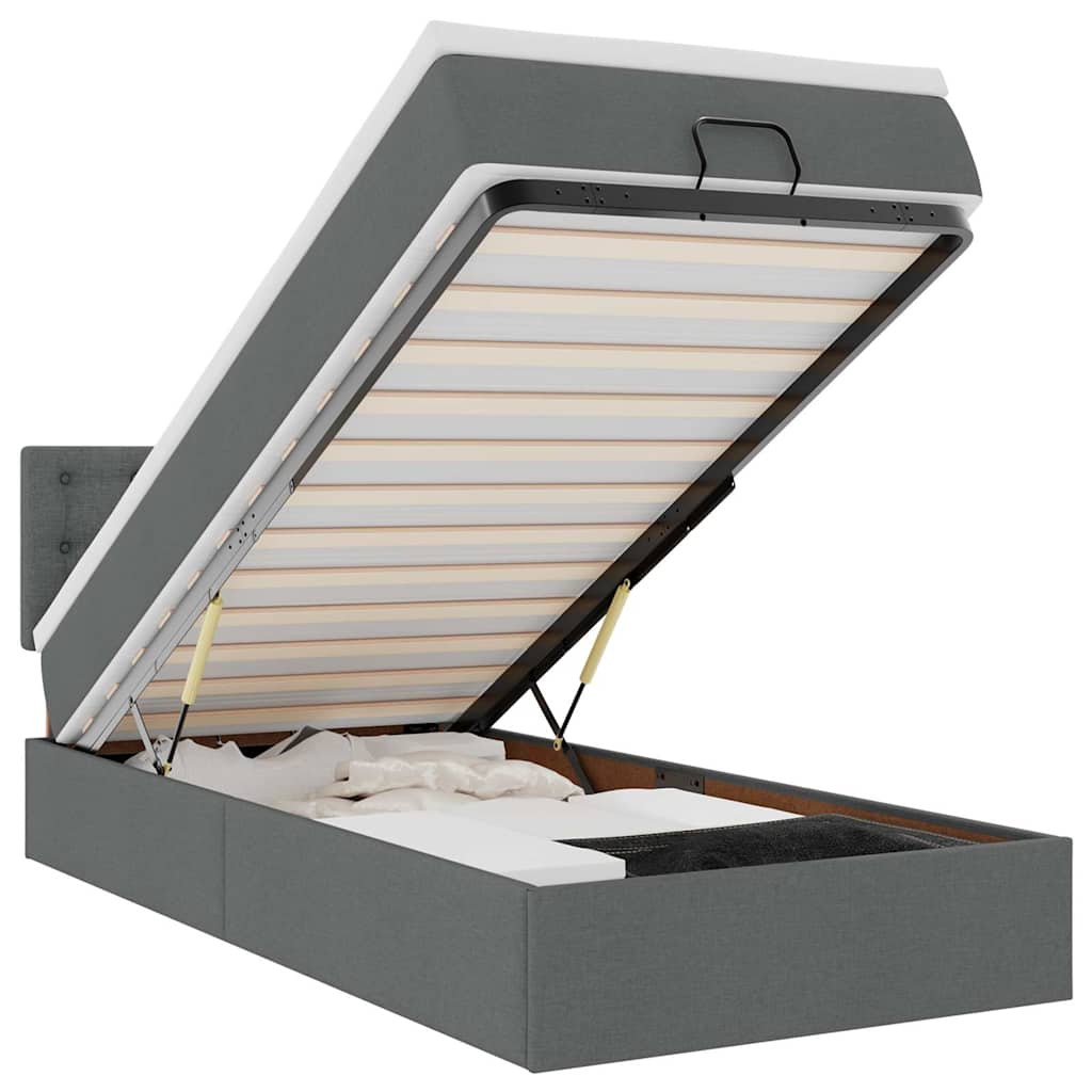 Lit ottoman avec matelas et LED Gris foncé 80x200cm tissu - XIOS