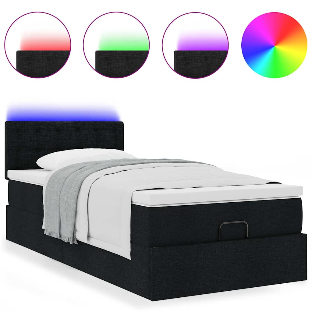 Lit ottoman avec matelas et LED noir 80x200cm tissu - XIOS
