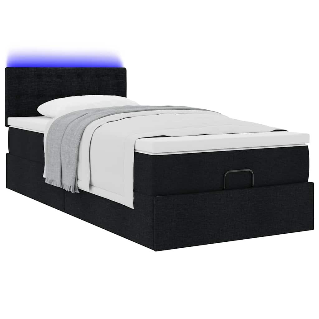 Lit ottoman avec matelas et LED noir 80x200cm tissu - XIOS