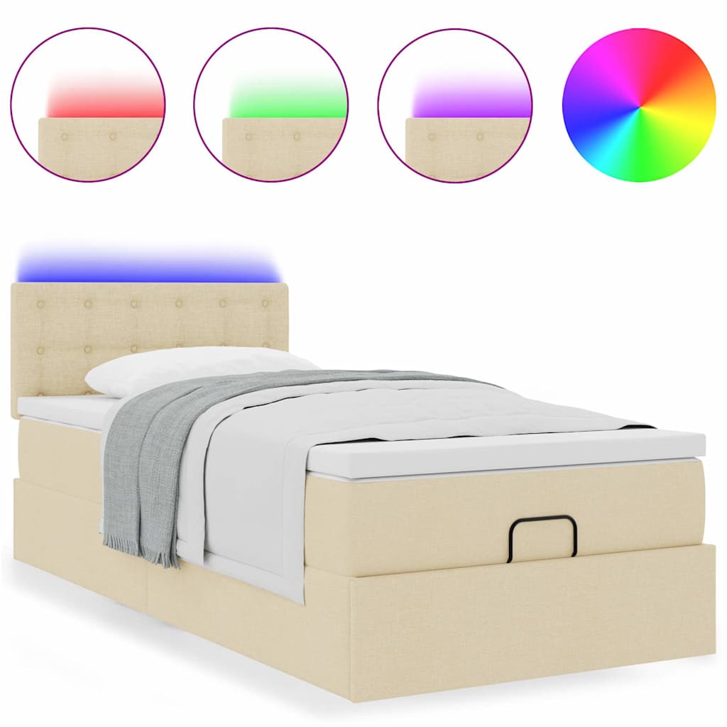 Cadre de lit ottoman avec matelas crème 90x190 cm tissu - XIOS