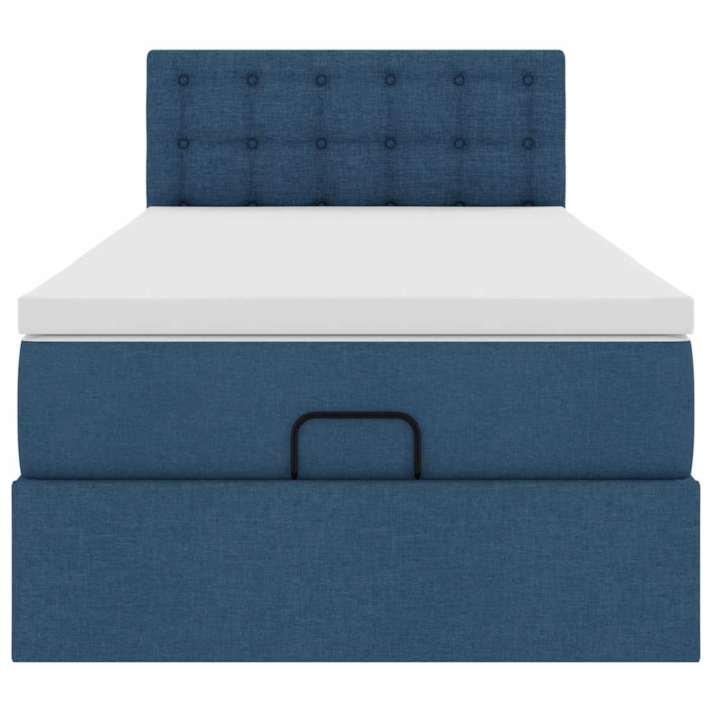 Cadre de lit ottoman avec matelas bleu 90x190 cm tissu - XIOS