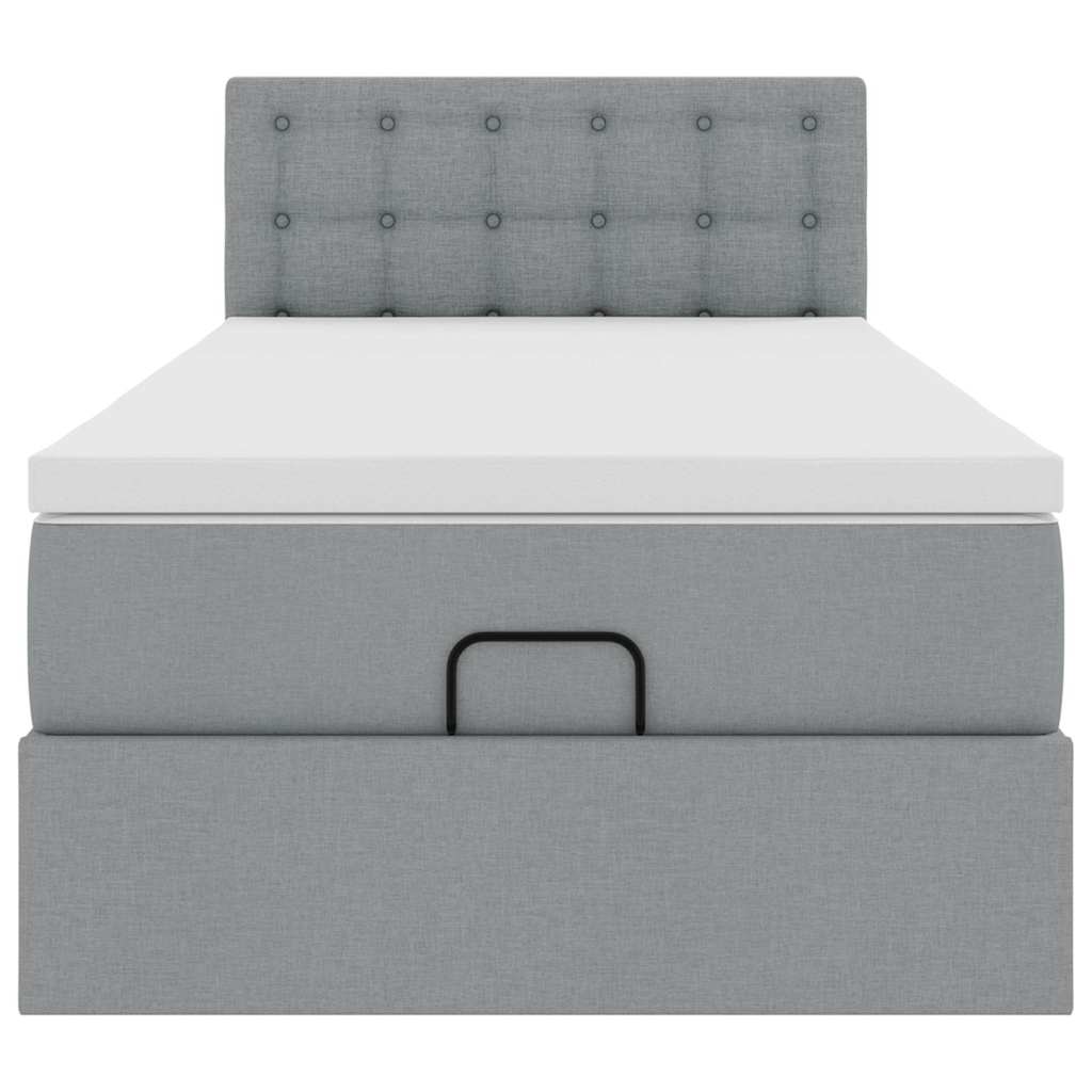 Lit ottoman avec matelas et LED gris clair 90x200 cm tissu - XIOS