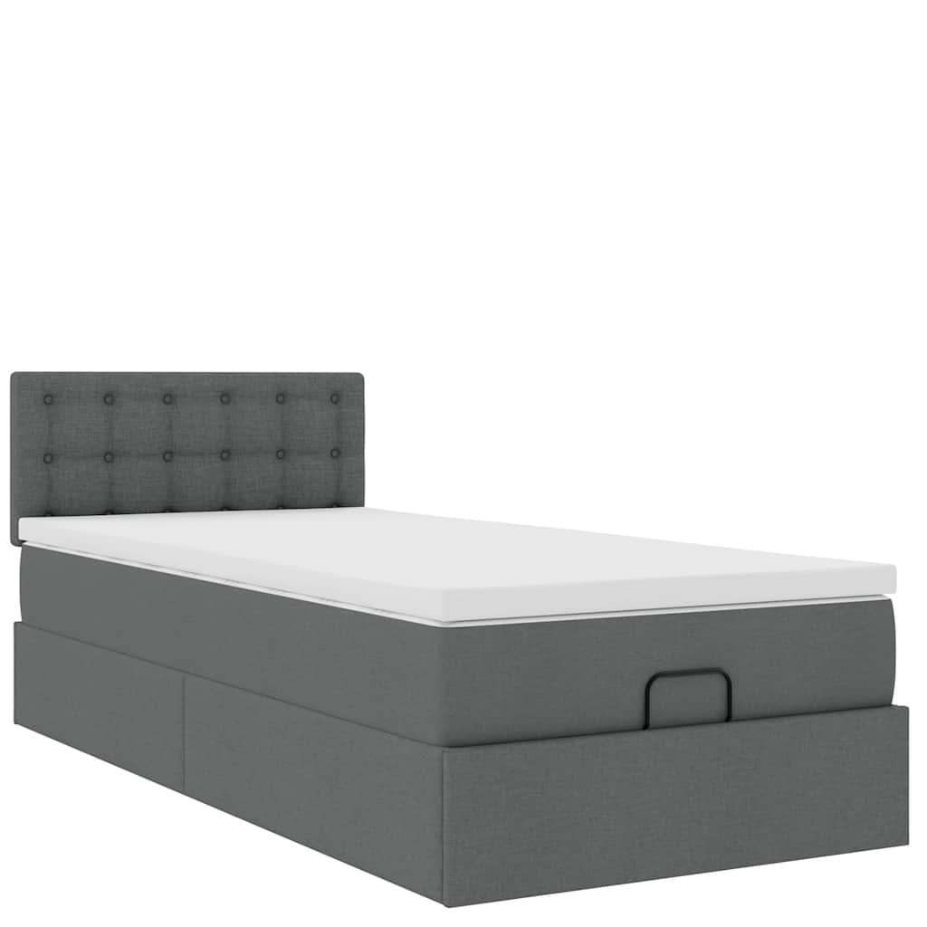 Lit ottoman avec matelas et LED gris foncé 90x200 cm tissu - XIOS