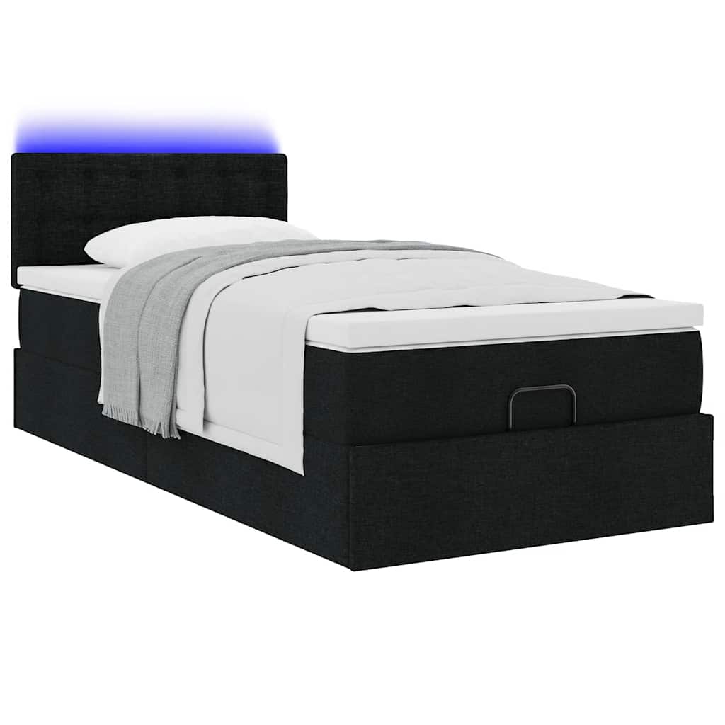 Lit ottoman avec matelas noir 90x200 cm tissu - XIOS