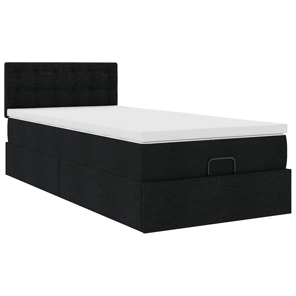 Lit ottoman avec matelas noir 90x200 cm tissu - XIOS