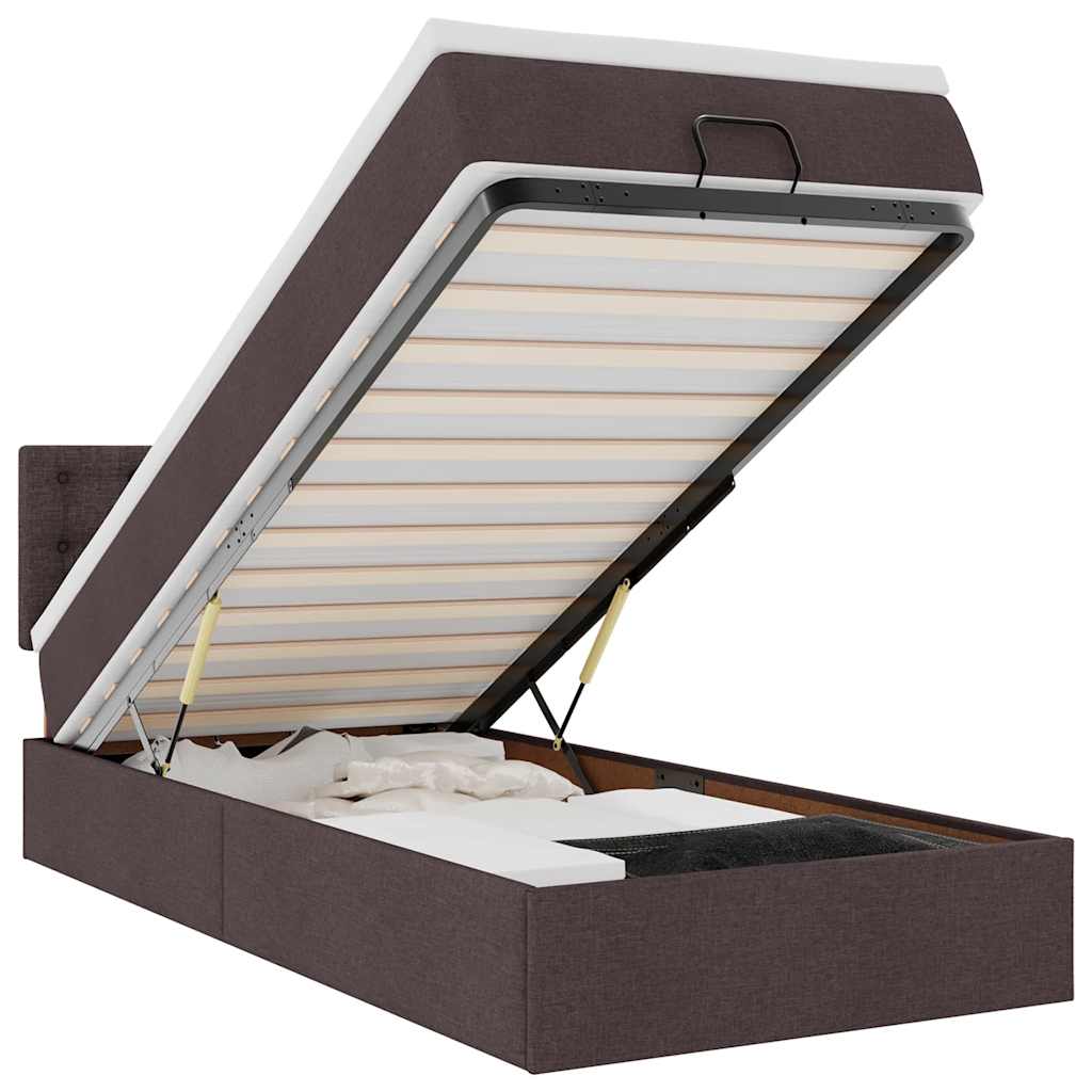 Lit ottoman avec matelas et LED marron foncé 90x200 cm tissu - XIOS