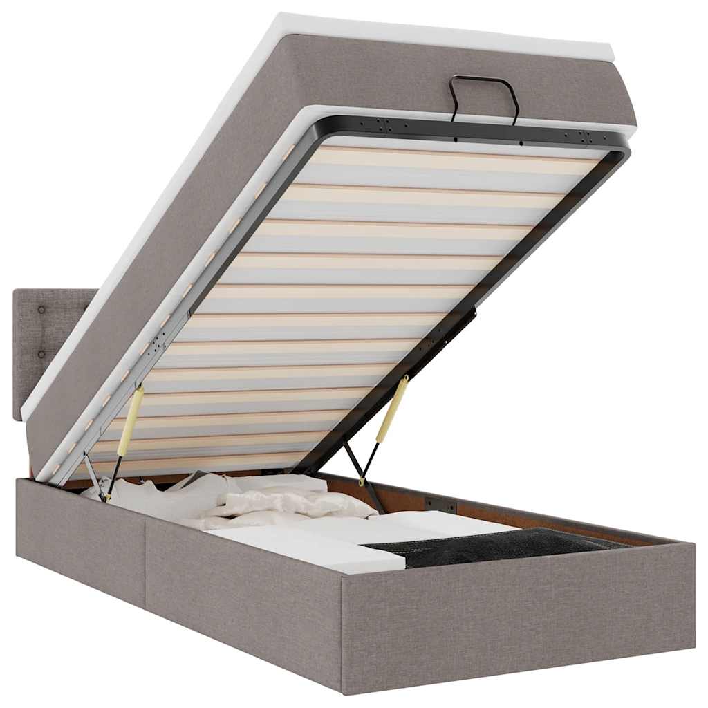 Lit ottoman avec matelas et LED taupe 90x200 cm tissu - XIOS