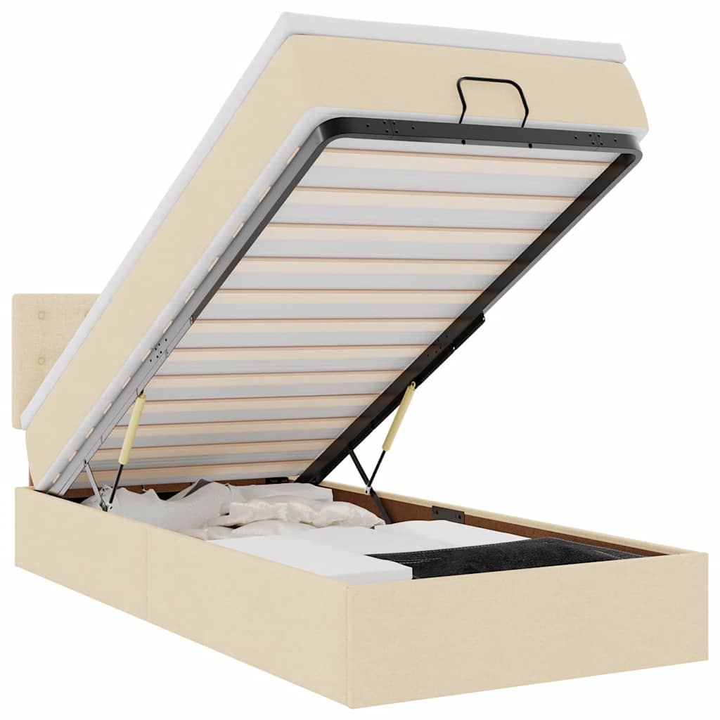 Lit ottoman avec matelas crème 100x200 cm tissu - XIOS