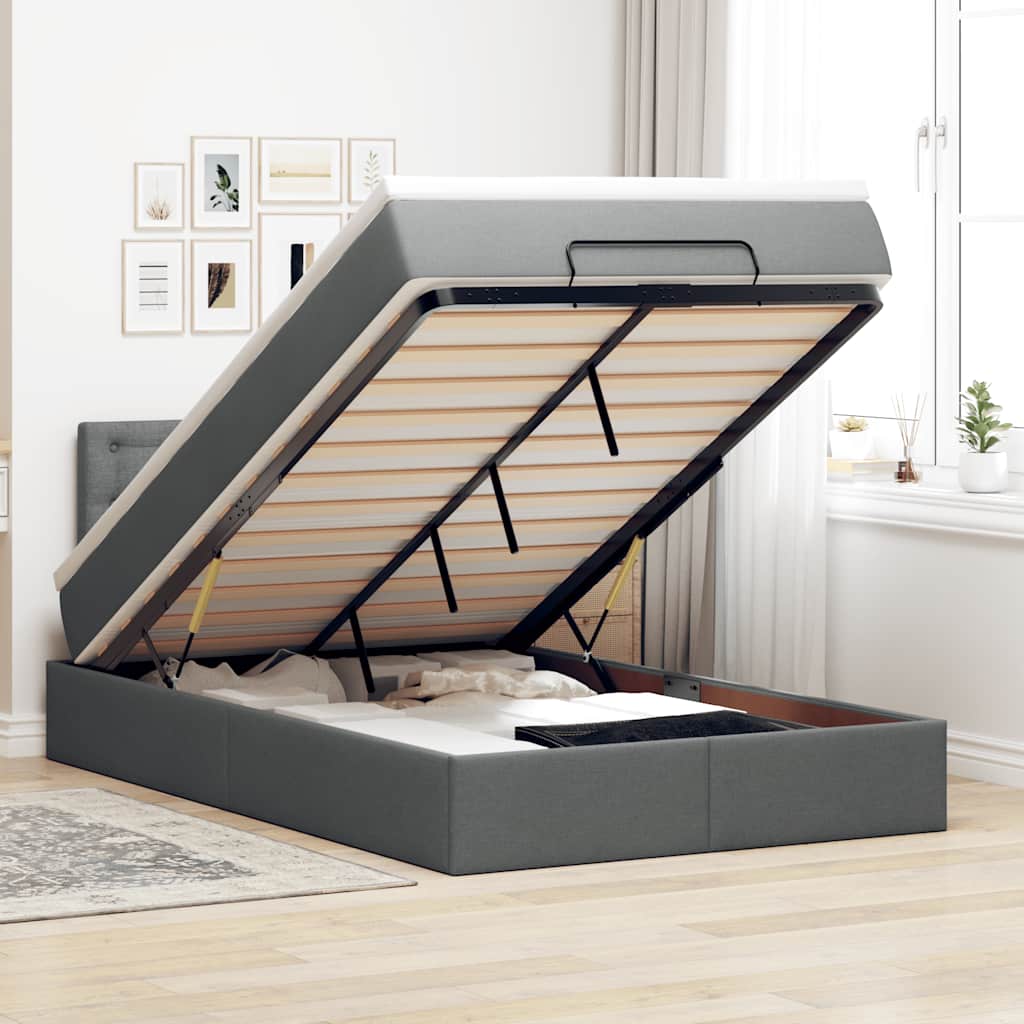 Lit ottoman avec matelas et LED gris foncé 120x190 cm tissu - XIOS