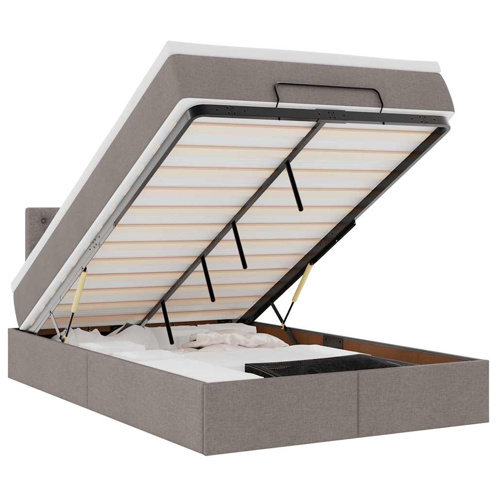 Lit ottoman avec matelas et LED Taupe 120x190 cm tissu - XIOS