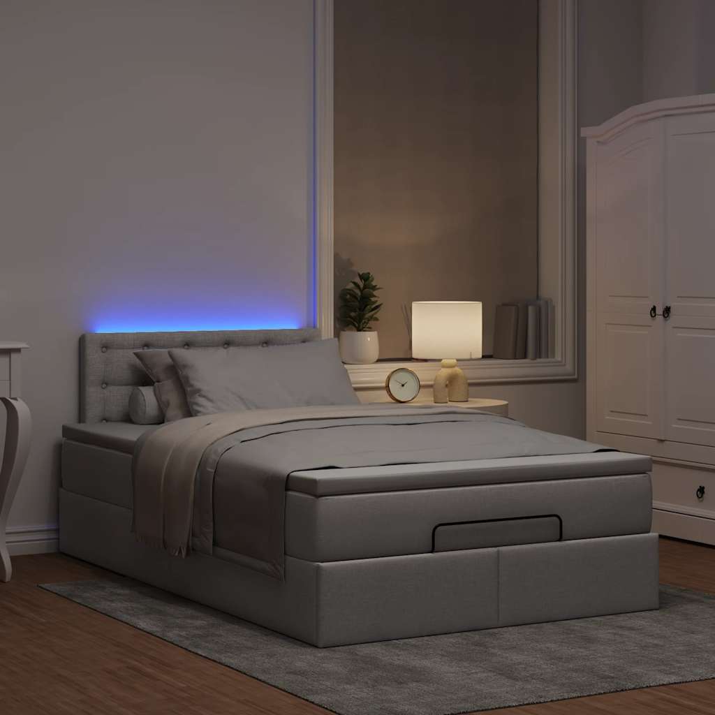 Lit ottoman avec matelas et LED Taupe 120x190 cm tissu - XIOS