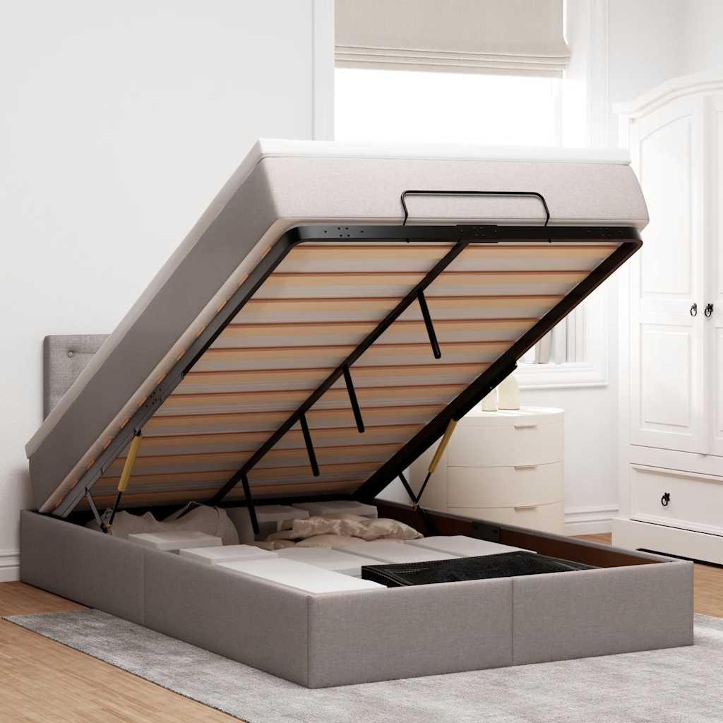 Lit ottoman avec matelas et LED Taupe 120x190 cm tissu - XIOS