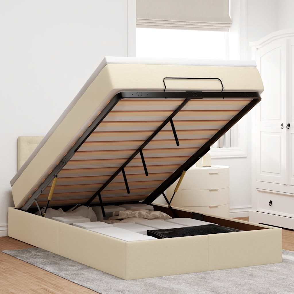 Lit ottoman avec matelas et LED crème 120x190 cm tissu - XIOS
