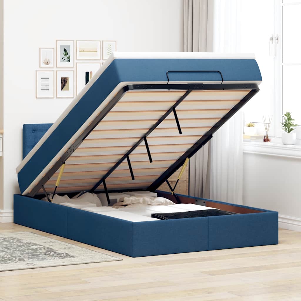 Lit ottoman avec matelas et LED bleu 120x190 cm tissu - XIOS