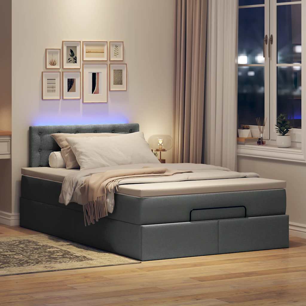Lit ottoman avec matelas et LED gris foncé 120x200 cm tissu - XIOS