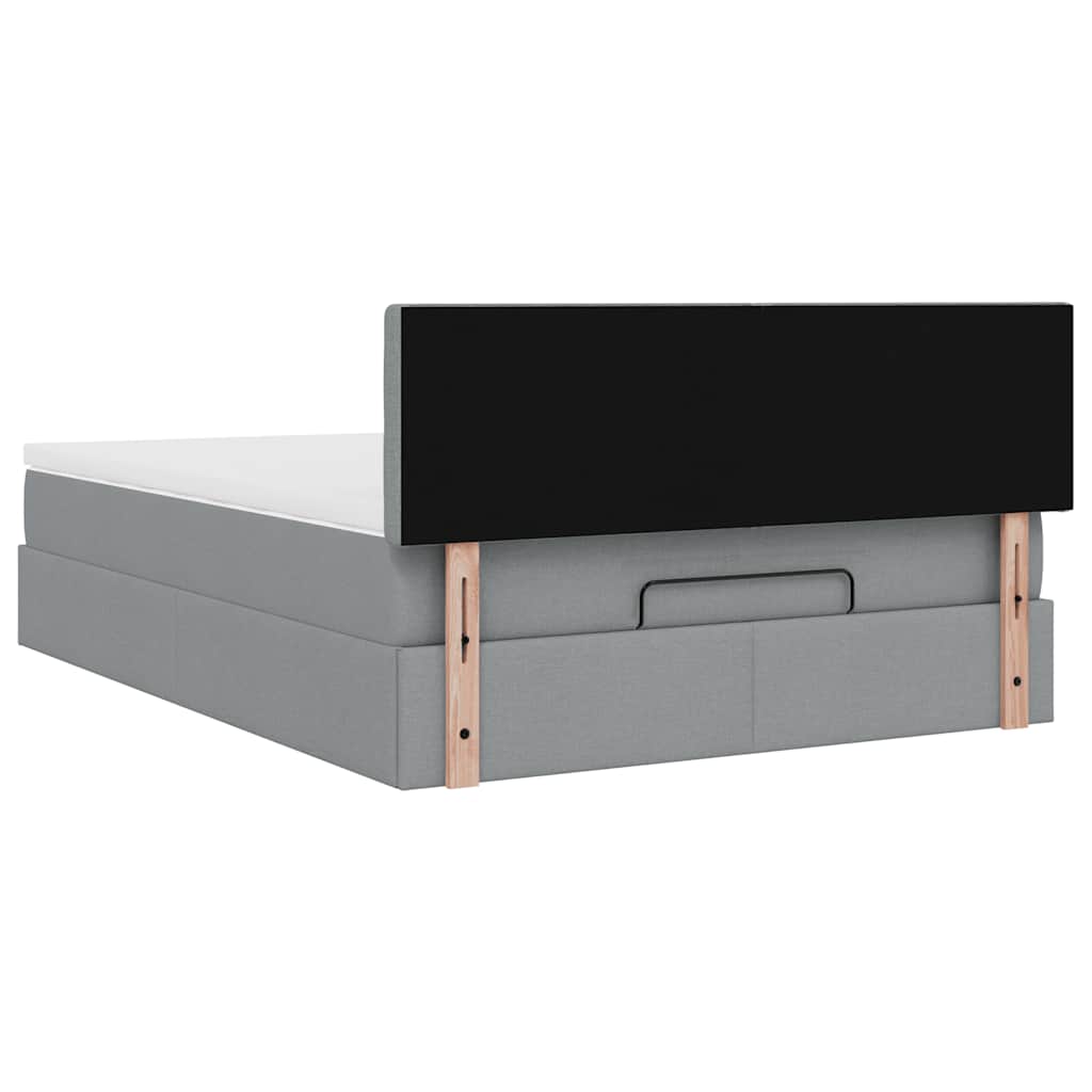 Lit ottoman avec matelas et LED gris clair 140x190 cm tissu