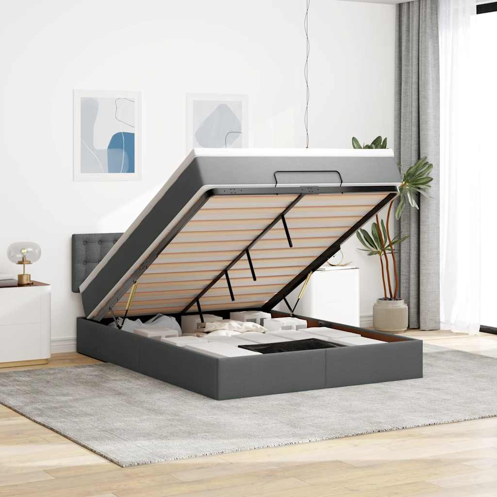 Lit ottoman avec matelas et LED gris foncé 140x190 cm tissu - XIOS