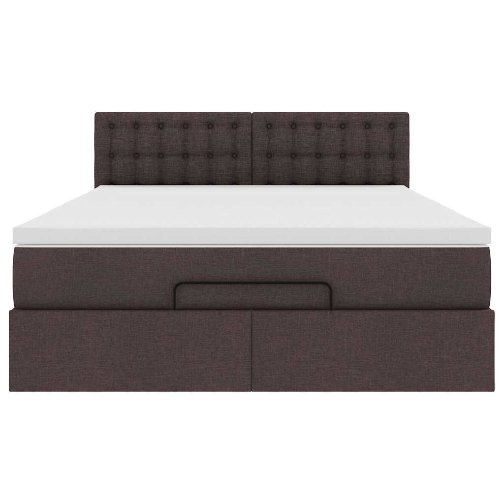 Lit ottoman avec matelas et LED marron foncé 140x190 cm tissu - XIOS