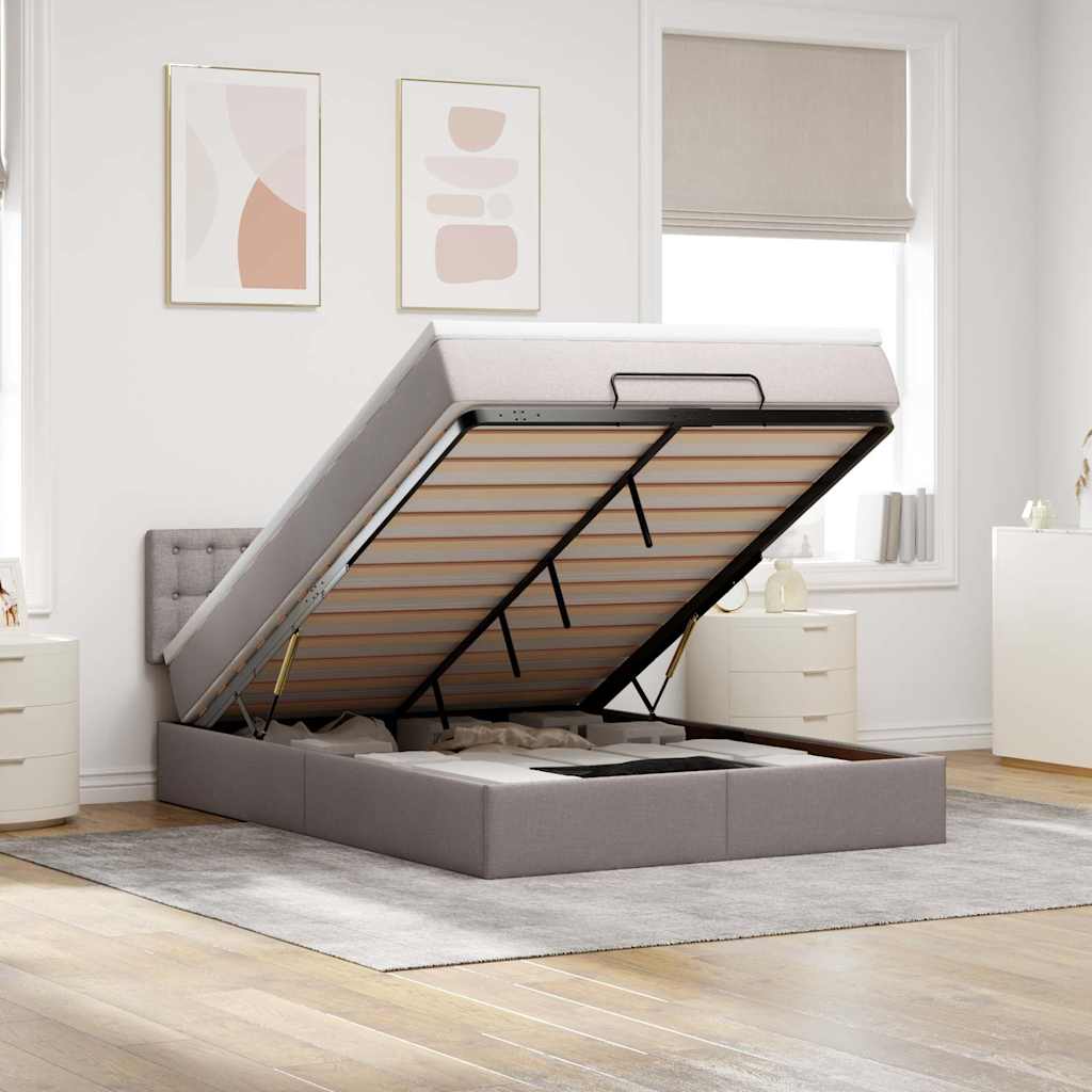 Lit ottoman avec matelas et LED taupe 140x190 cm tissu - XIOS