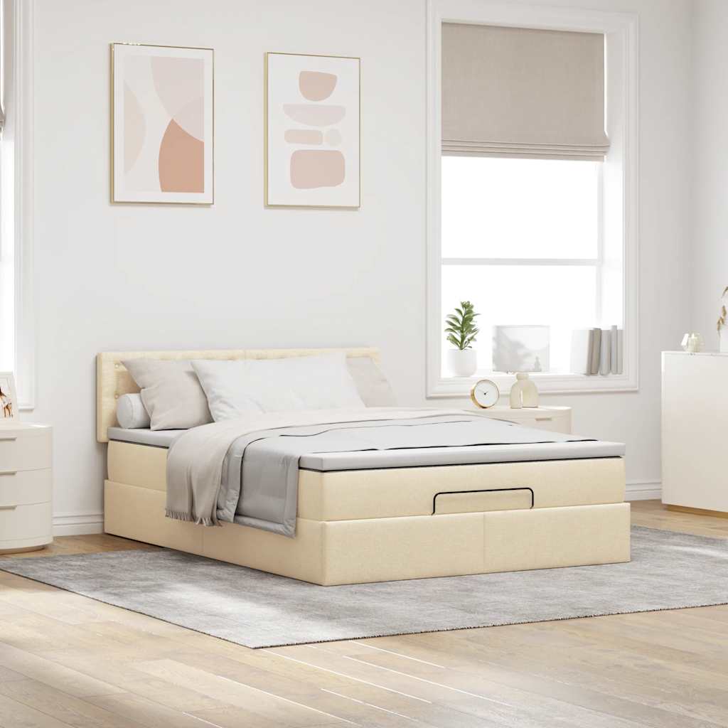 Lit ottoman avec matelas et LED crème 140x190 cm tissu - XIOS