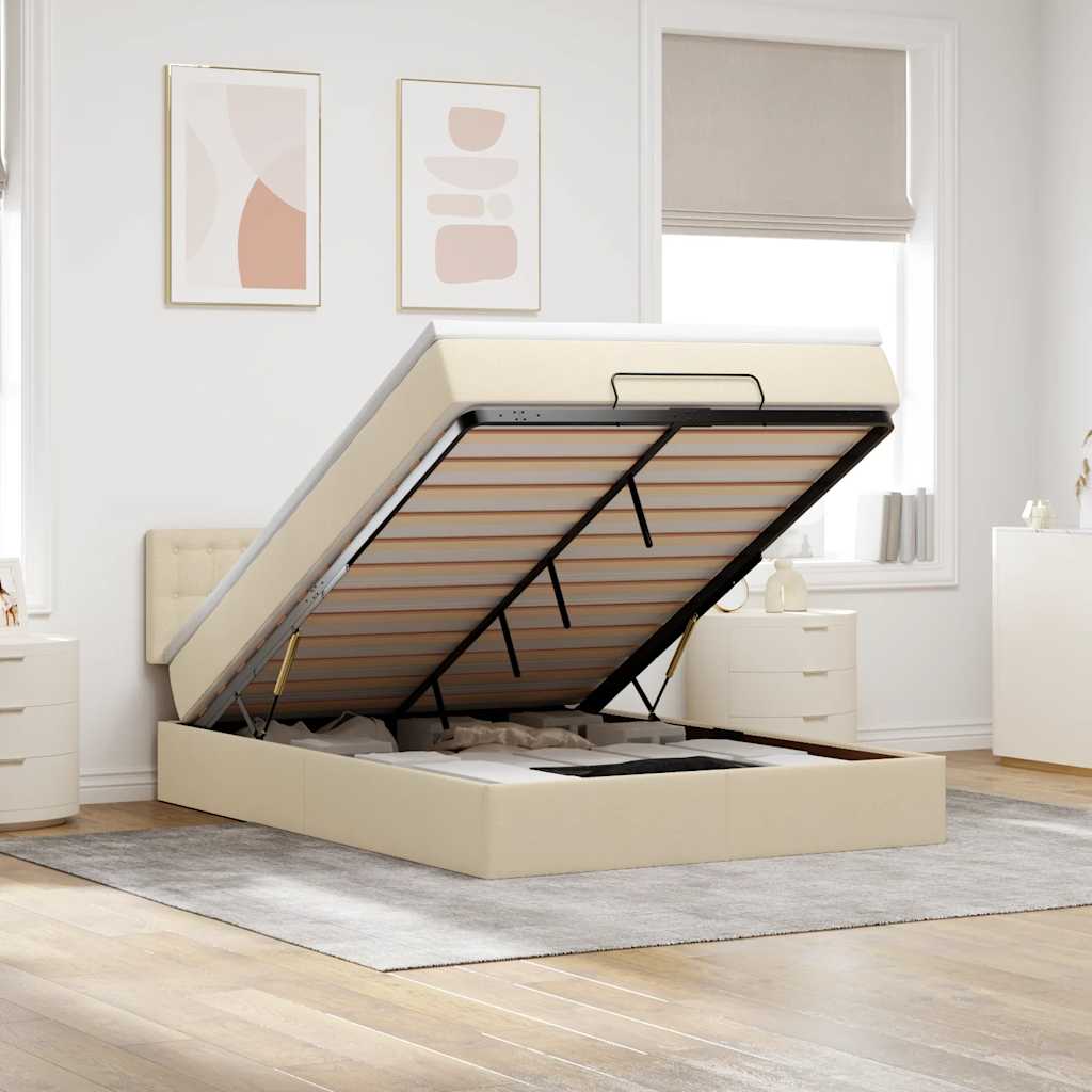 Lit ottoman avec matelas et LED crème 140x190 cm tissu - XIOS