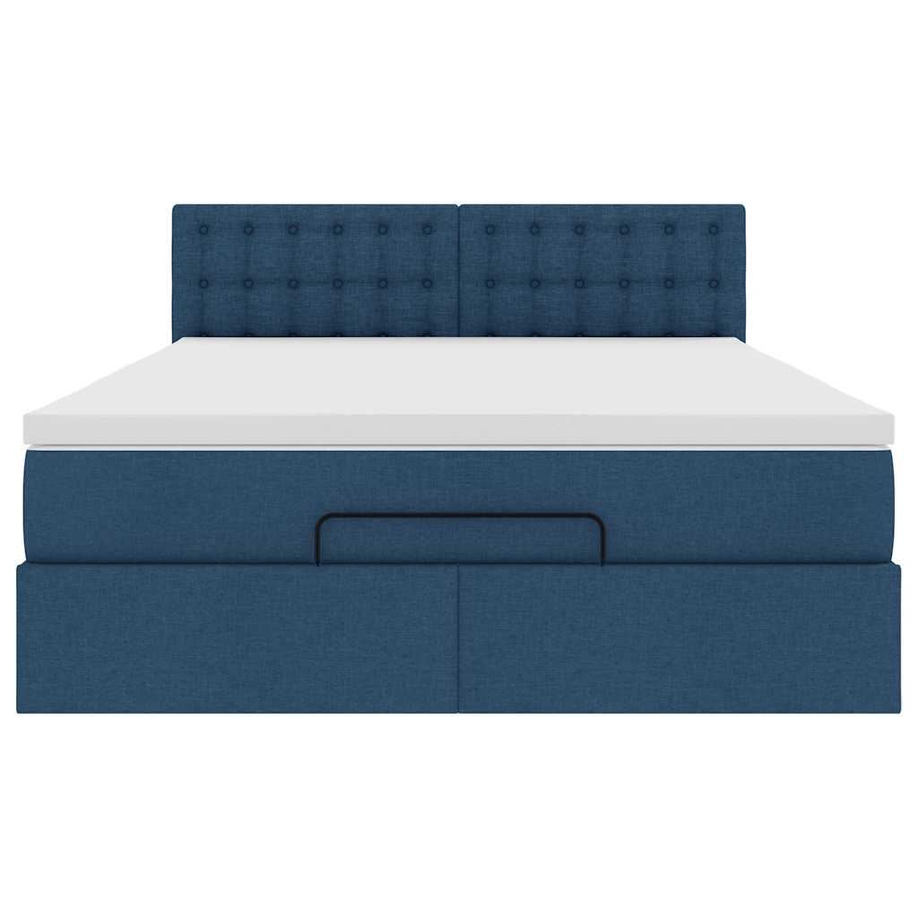 Lit ottoman avec matelas et LED bleu 140x190 cm tissu - XIOS