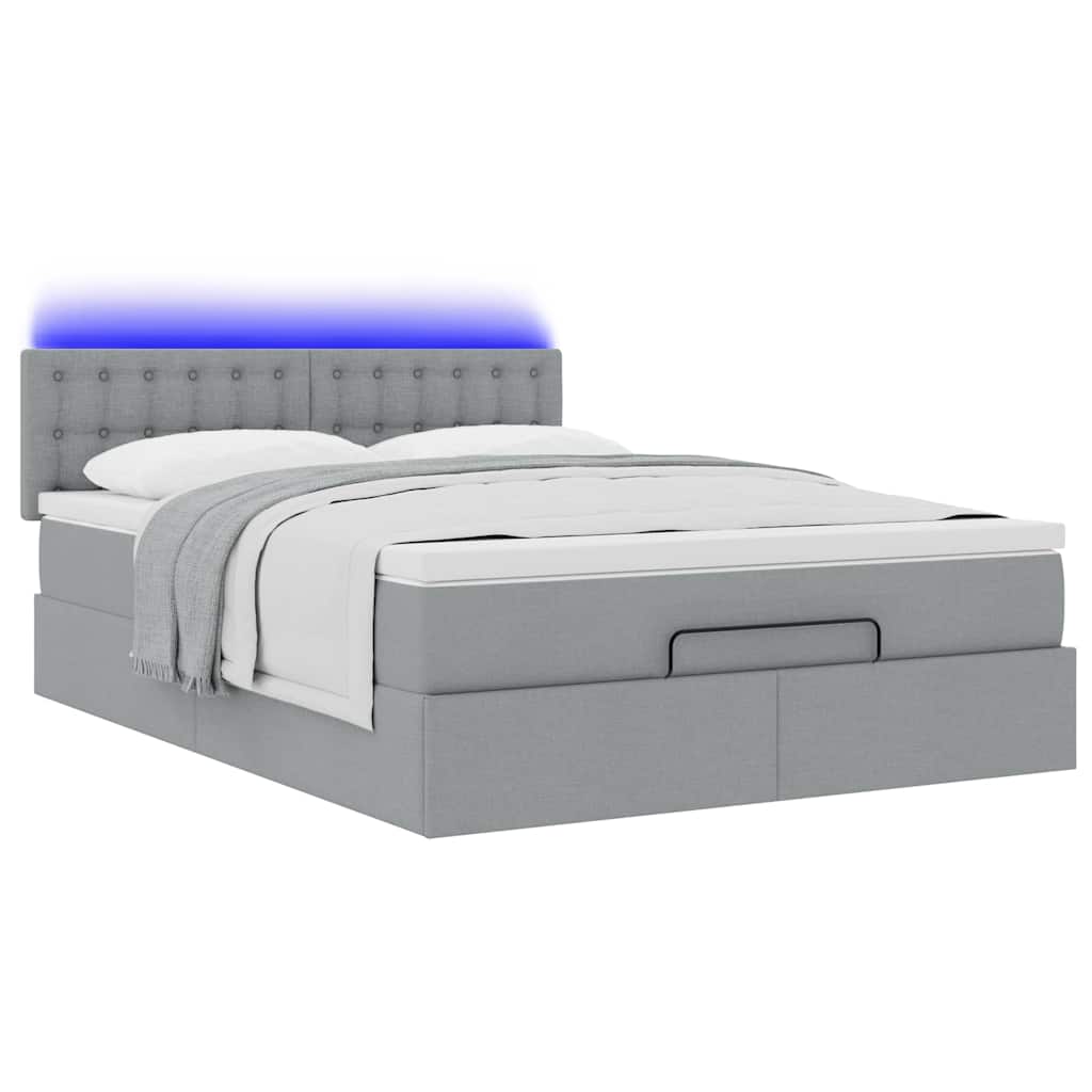 Cadre de lit ottoman et matelas gris clair 140x200 cm tissu - XIOS