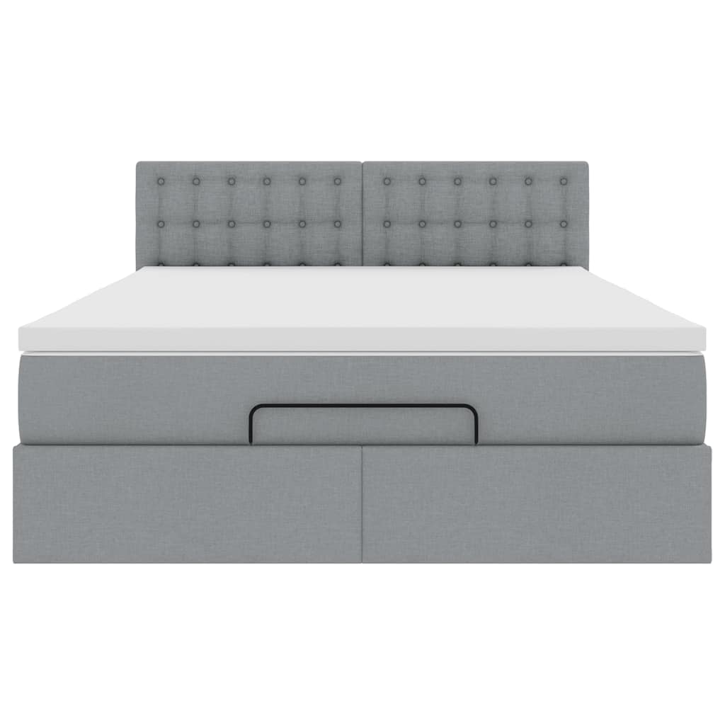 Cadre de lit ottoman et matelas gris clair 140x200 cm tissu - XIOS