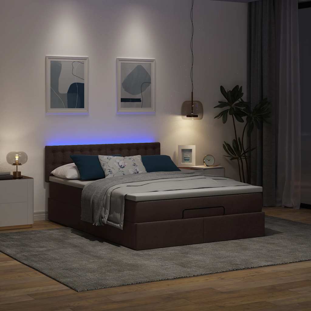 Cadre de lit ottoman avec matelas marron foncé 140x200 cm tissu - XIOS