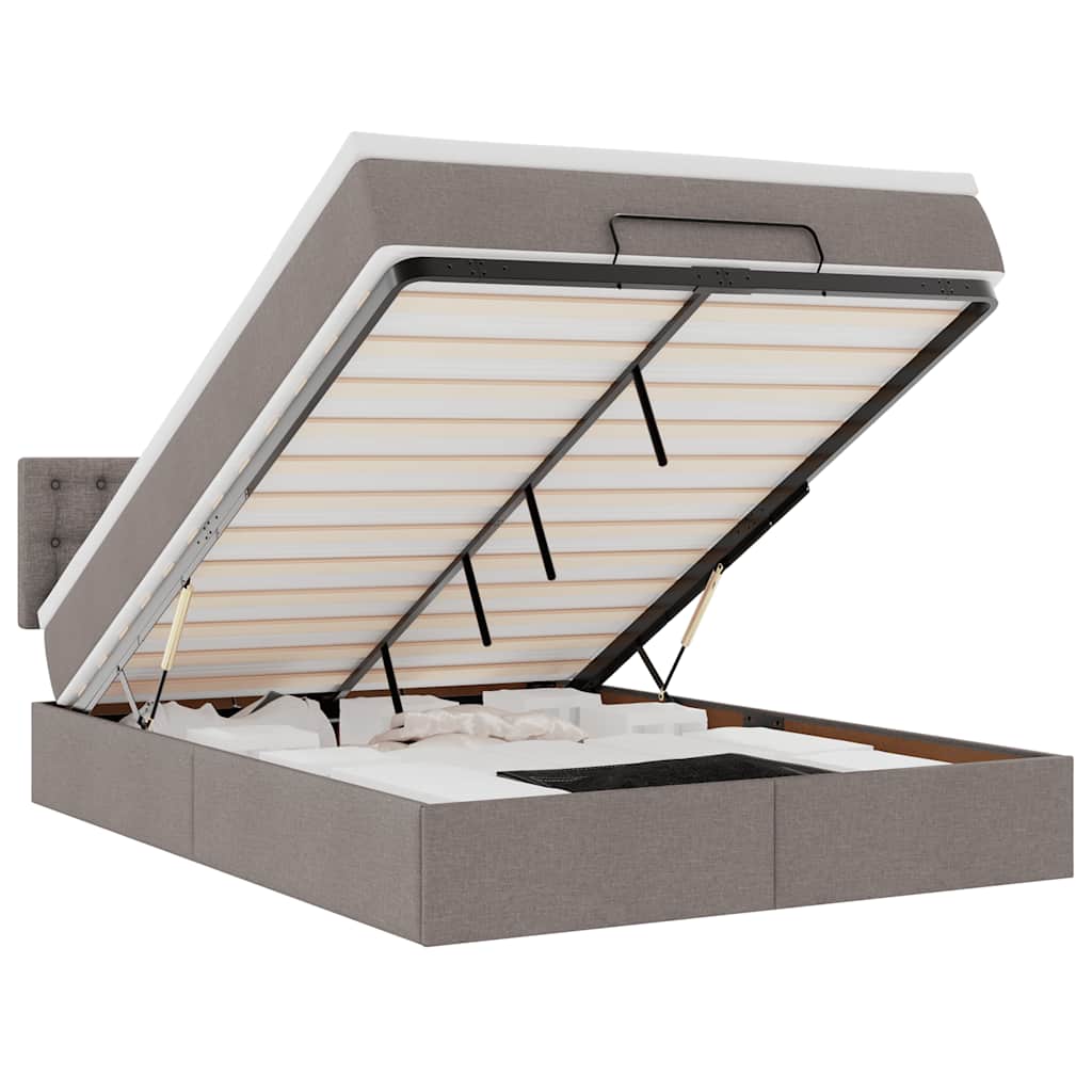 Lit ottoman avec matelas et LED taupe 140x200 cm tissu - XIOS