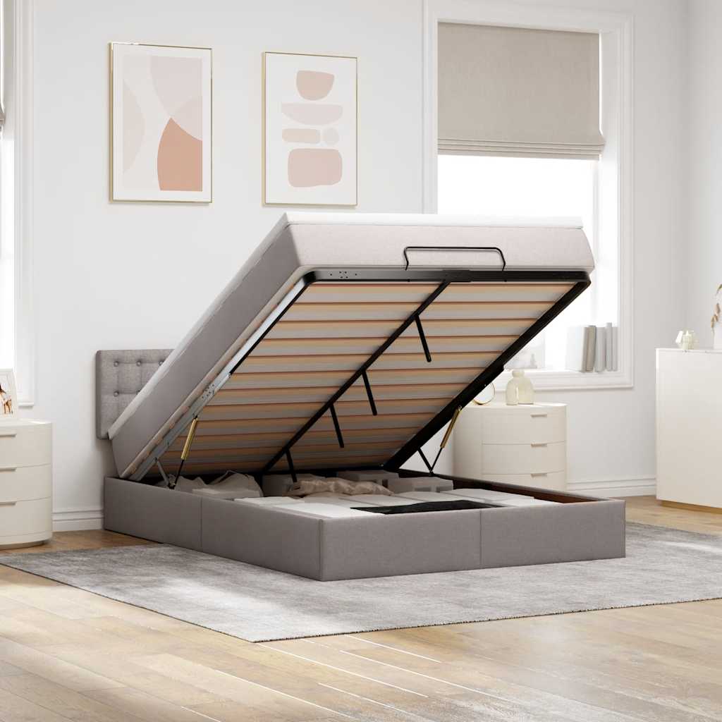 Lit ottoman avec matelas et LED taupe 140x200 cm tissu - XIOS