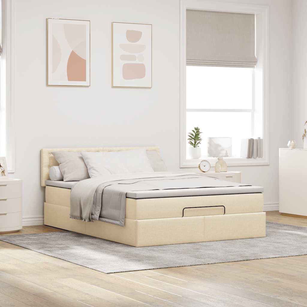 Lit ottoman avec matelas et LED crème 140x200 cm tissu - XIOS