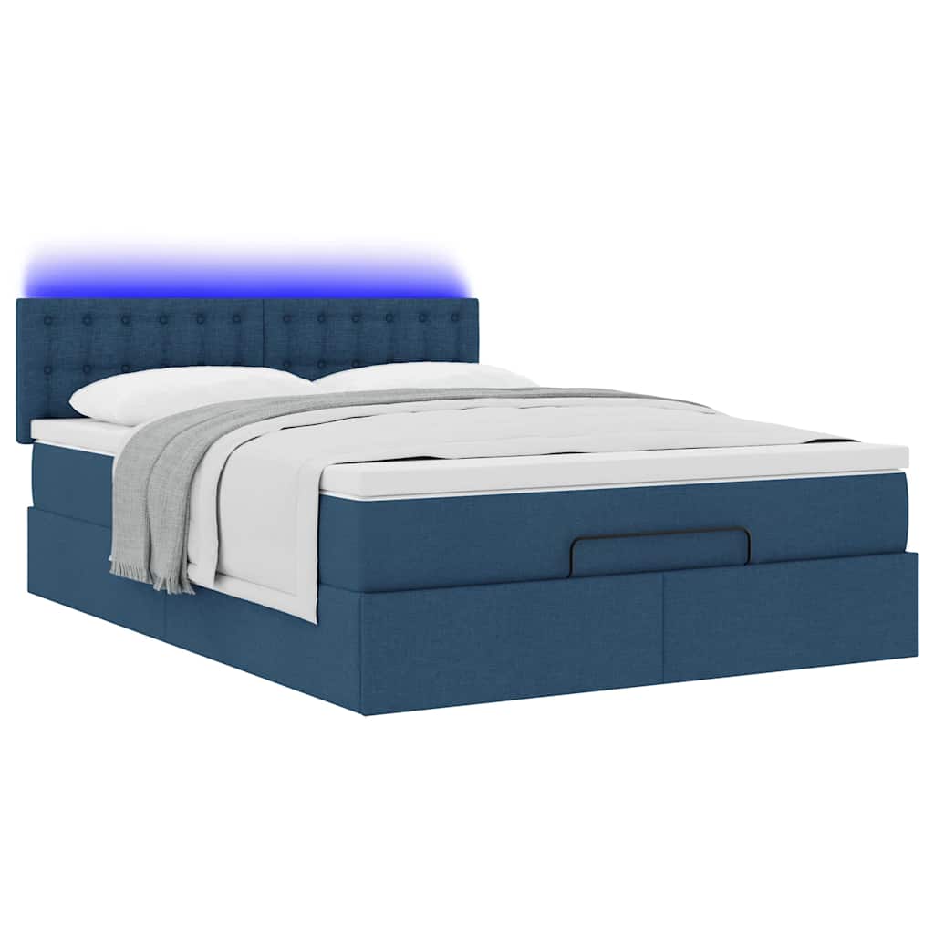 Cadre de lit ottoman avec matelas bleu 140x200 cm tissu - XIOS