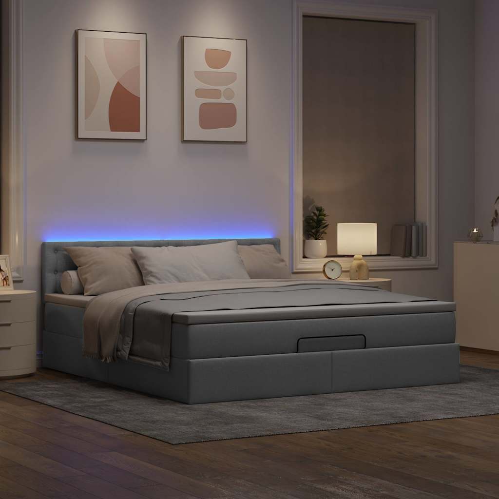 Lit ottoman avec matelas gris clair 160x200 cm tissu - XIOS