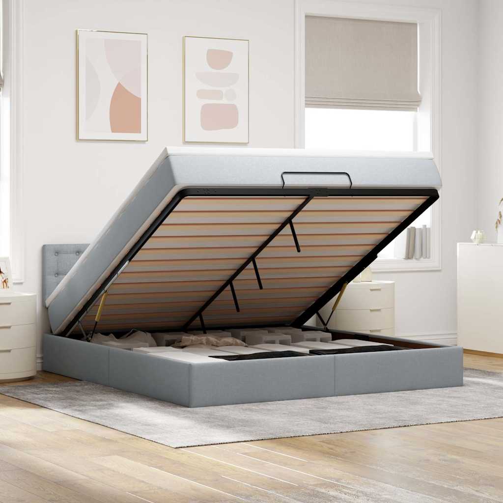 Lit ottoman avec matelas gris clair 160x200 cm tissu - XIOS