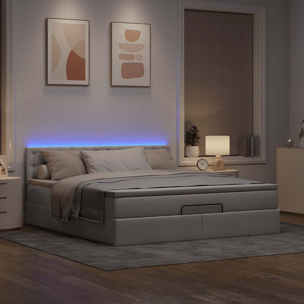 Cadre de lit ottoman avec matelas taupe 160x200 cm tissu - XIOS