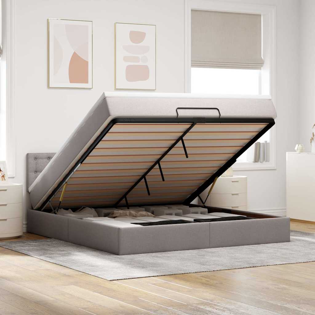 Cadre de lit ottoman avec matelas taupe 160x200 cm tissu - XIOS