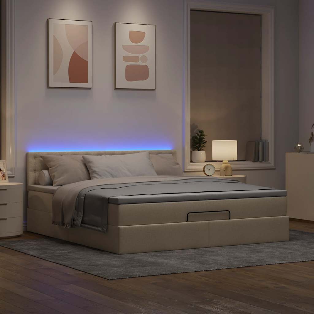 Cadre de lit ottoman avec matelas crème 160x200 cm tissu - XIOS