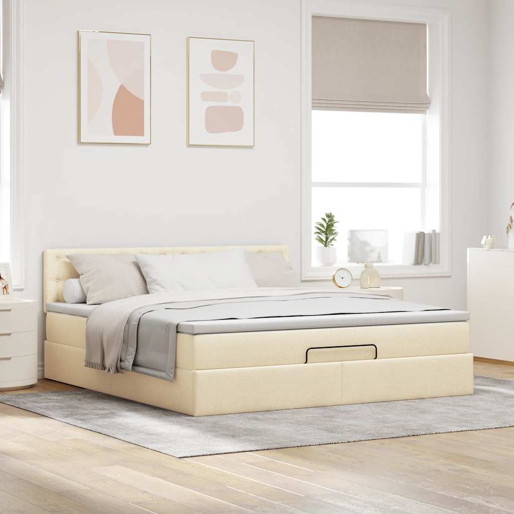 Cadre de lit ottoman avec matelas crème 160x200 cm tissu - XIOS