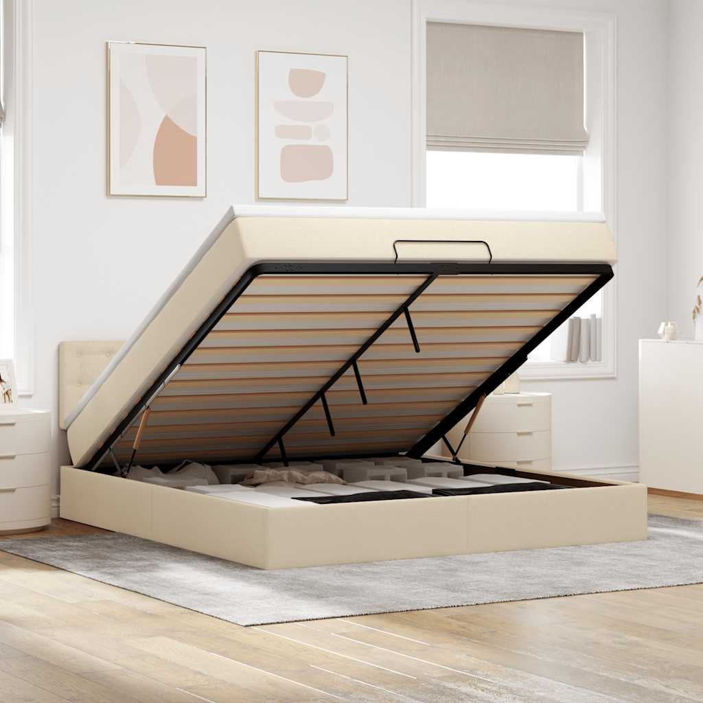 Cadre de lit ottoman avec matelas crème 160x200 cm tissu - XIOS