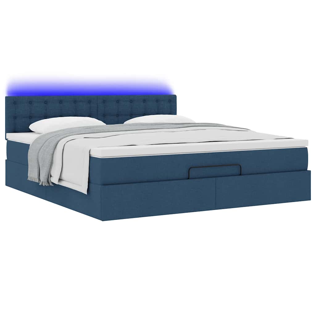 Cadre de lit ottoman avec matelas bleu 160x200 cm tissu - XIOS