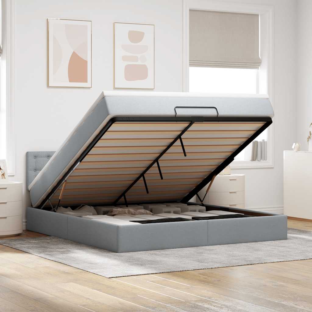 Lit ottoman avec matelas et LED Gris clair 180x200 cm tissu - XIOS
