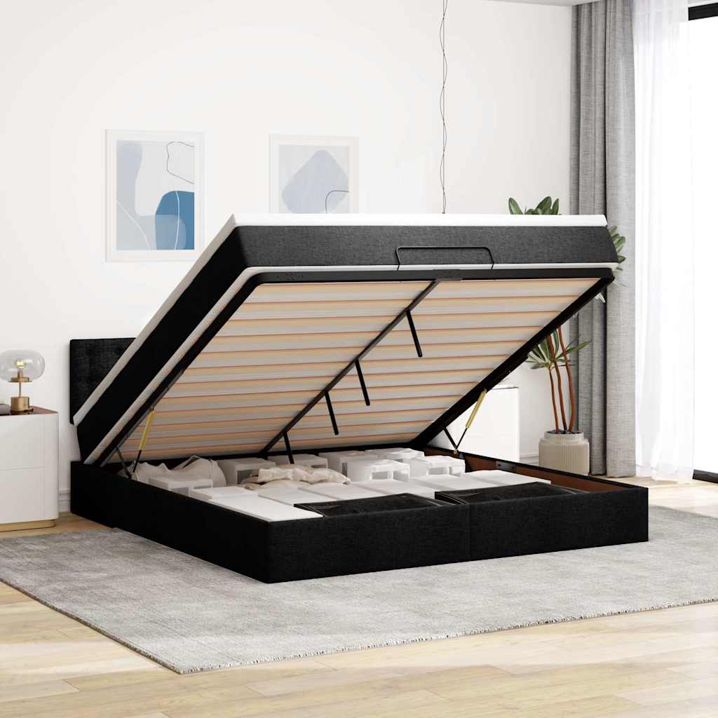 Lit ottoman avec matelas et LED Noir 180x200cm tissu - XIOS