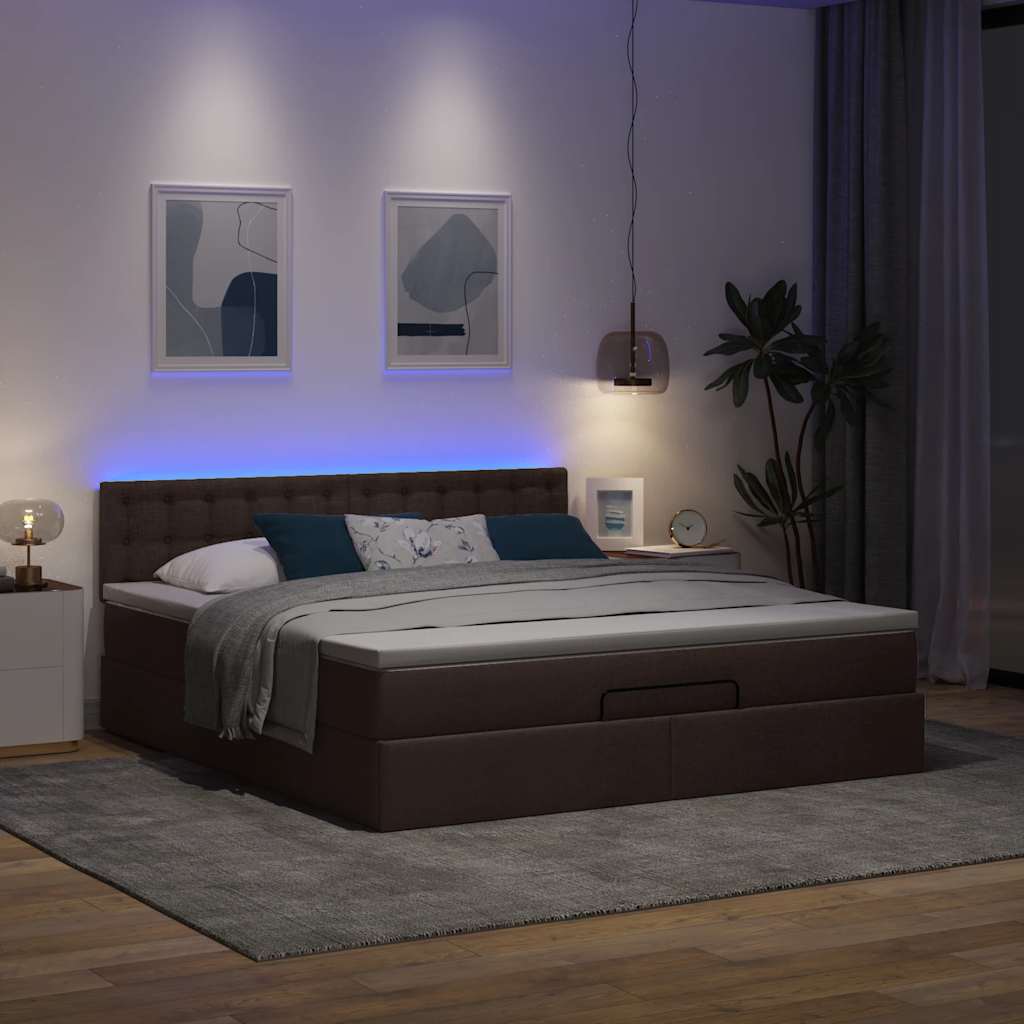 Lit ottoman avec matelas et LED Marron foncé 180x200 cm tissu - XIOS