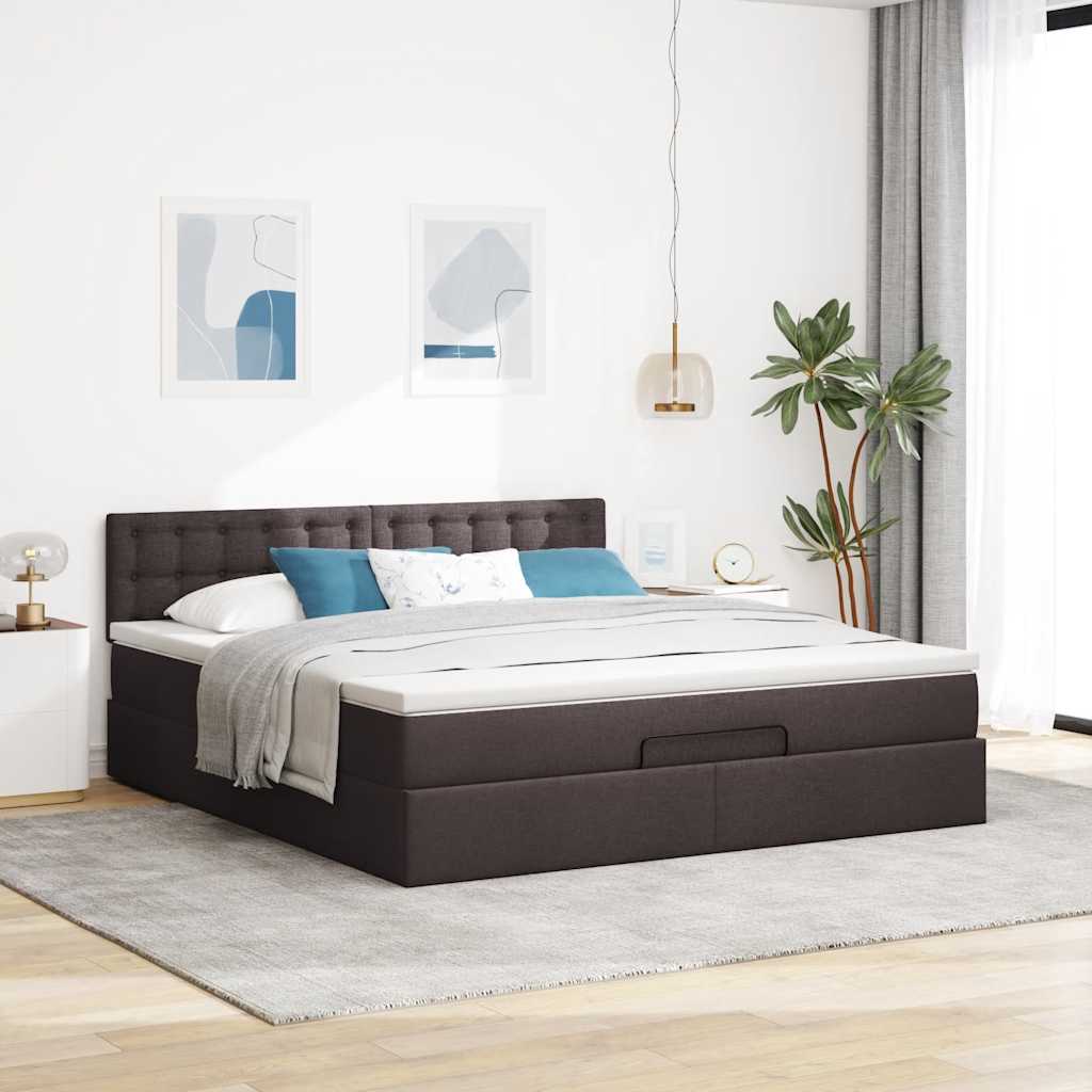 Lit ottoman avec matelas et LED Marron foncé 180x200 cm tissu - XIOS