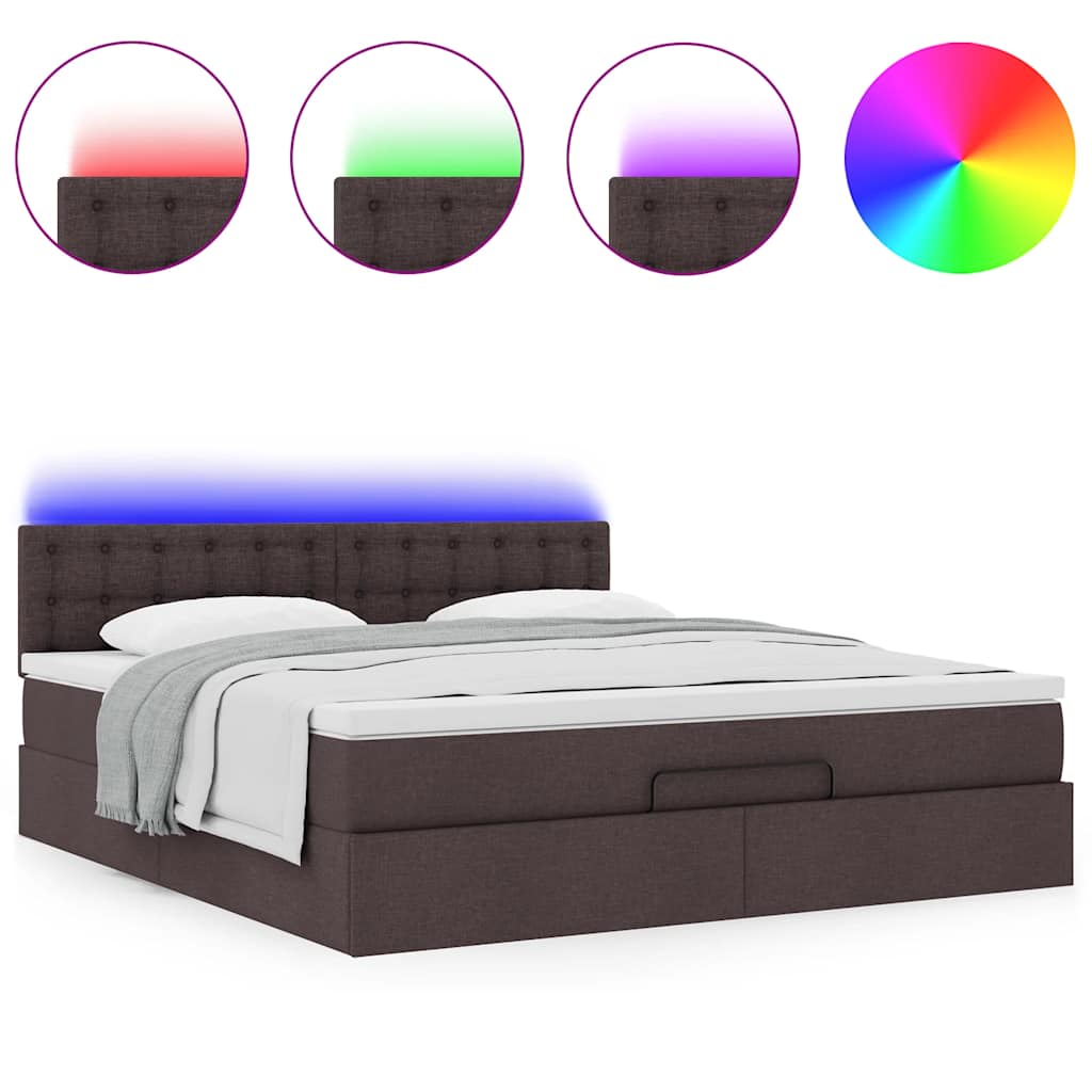 Lit ottoman avec matelas et LED Marron foncé 180x200 cm tissu - XIOS