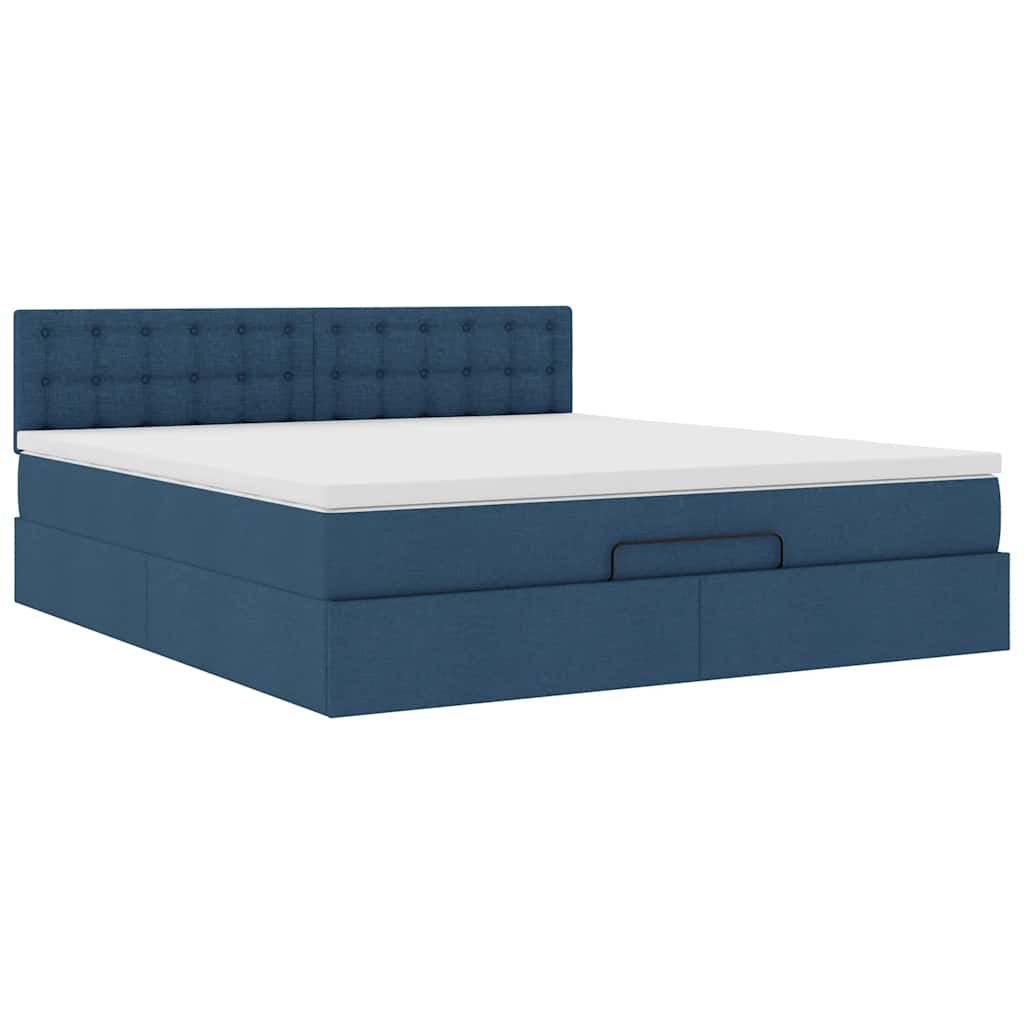 Lit ottoman avec matelas et LED bleu 180x200cm tissu - XIOS