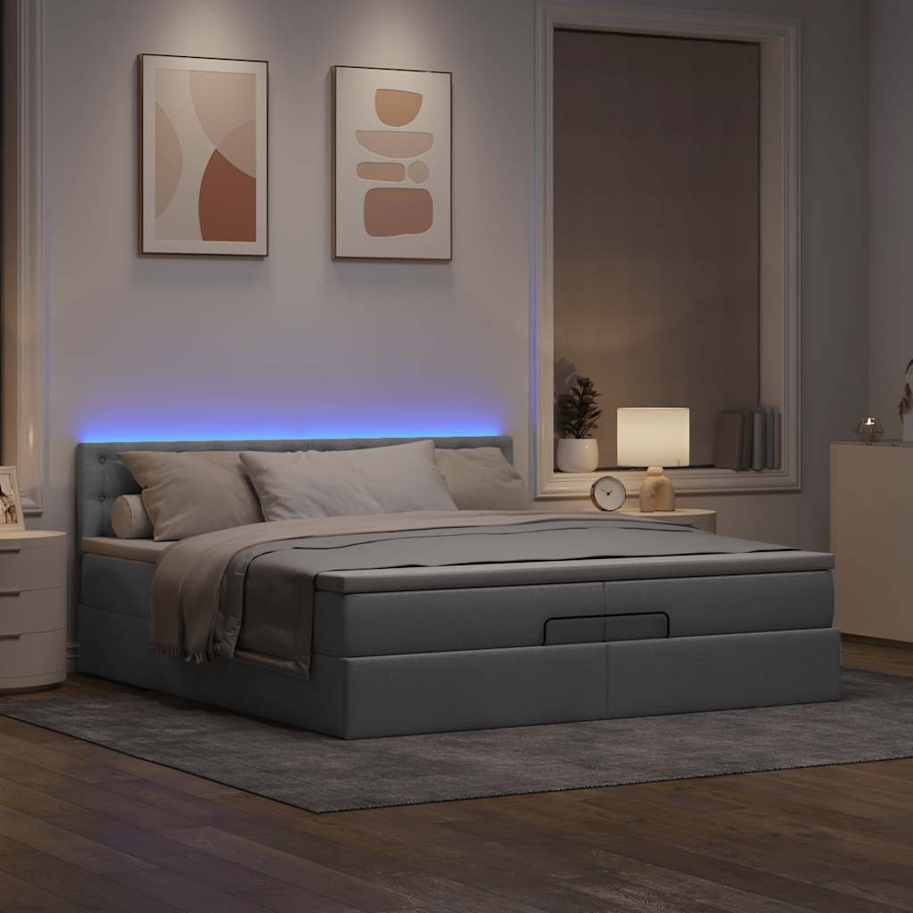 Cadre de lit ottoman et matelas gris clair 200x200cm tissu - XIOS