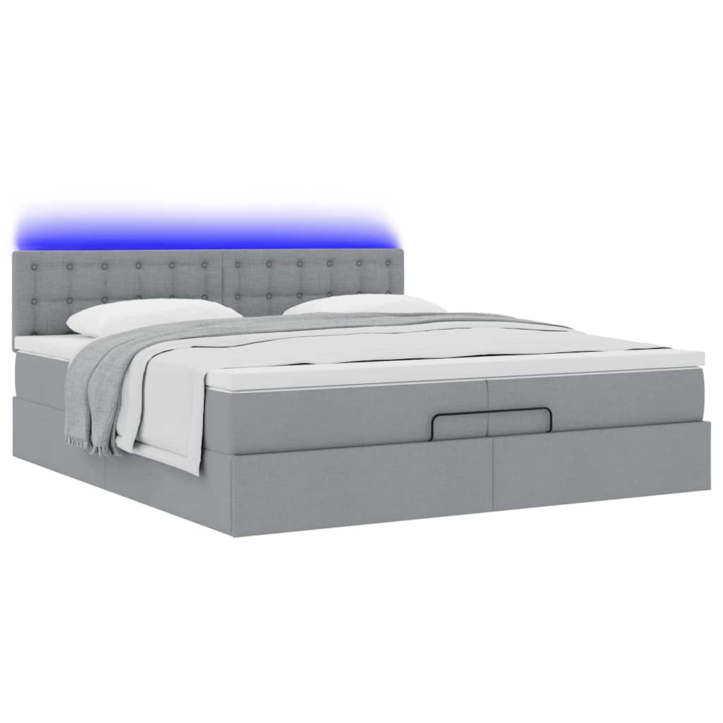 Cadre de lit ottoman et matelas gris clair 200x200cm tissu - XIOS