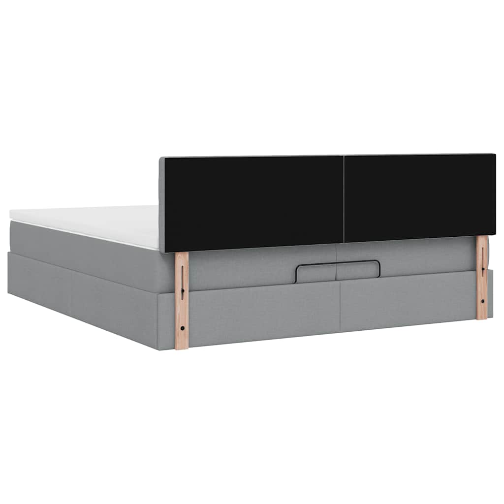 Cadre de lit ottoman et matelas gris clair 200x200cm tissu - XIOS